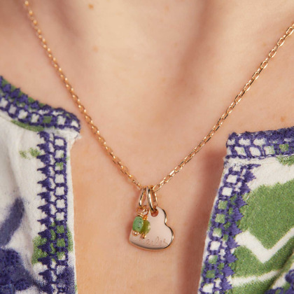 Collar personalizado con mini gema y corazón baño de oro merci maman