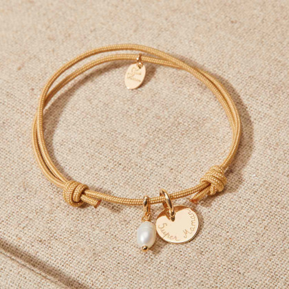 Pulsera personalizada con mini perla baño de oro merci maman