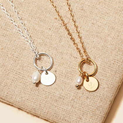 Collar personalizado con aro Eternidad y perla baño de oro merci maman