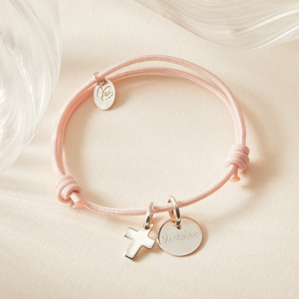 Pulsera personalizada con mini cruz plata de ley merci maman