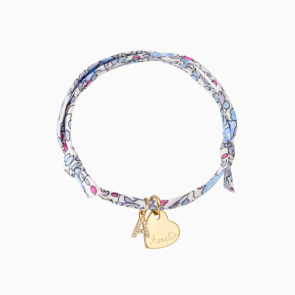 Bracelet personnalisé Liberty Mini Alphabet Cristal Coeur plaqué or merci maman