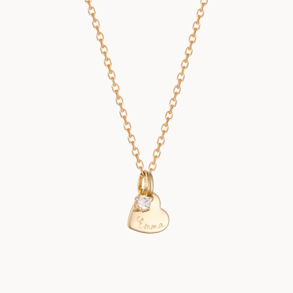 Personalisierte Kristall Solitaire Herz Halskette vergoldet merci maman