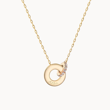 Personalisierte Halskette mit verschlungenen Ringen und Kristall Vergoldet Merci Maman