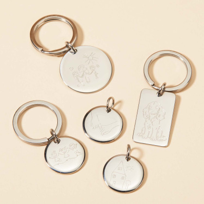 Drawn By You - Large Personalised Keyring in Stainless Steel merci maman