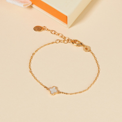 Bracciale Personalizzato con Iniziale Croce a trifoglio Madreperla su Catena Placcato in oro Merci Maman