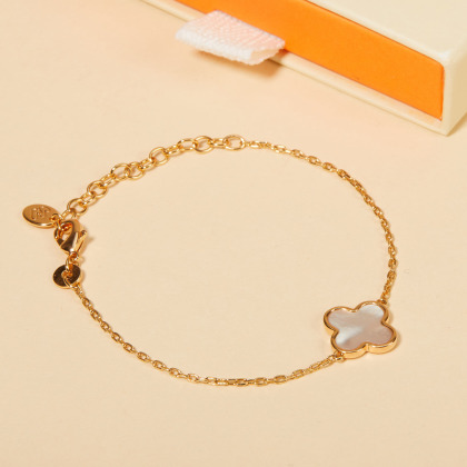 Personalised Mother of Pearl Clover Cross Chain Bracelet gold plated merci maman