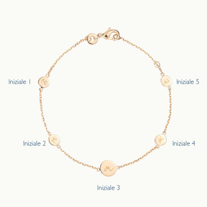Bracciale con medaglie personalizzato con iniziali placcato oro merci maman