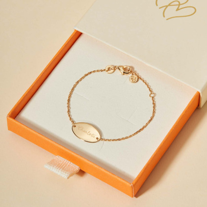 Bracciale personalizzato a catena con piastrina identificativa ovale placcato oro merci maman