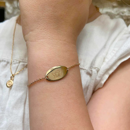 Pulsera personalizada de cadena con ilustración para bautizo o comunión baño de oro merci maman