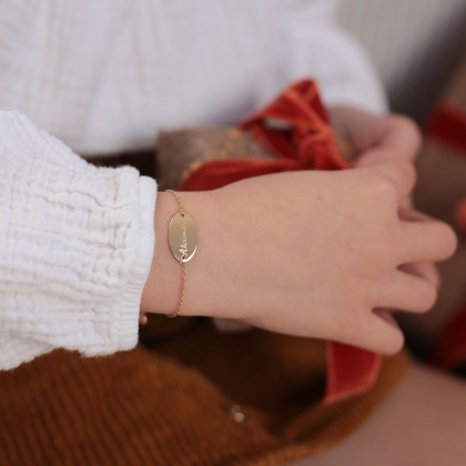 Bracciale personalizzato a catena con piastrina identificativa ovale placcato oro merci maman