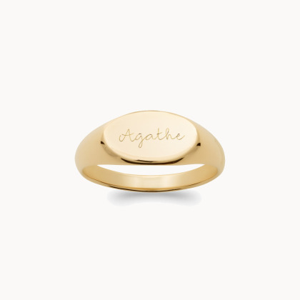Anillo personalizado con sello ovalado baño de oro merci maman