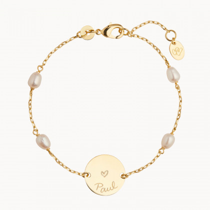 pulsera personalizada con cadena de perlas baño oro merci maman