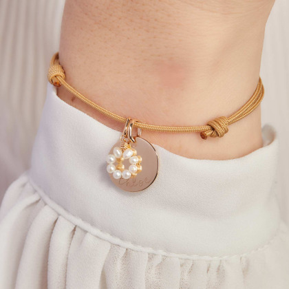 Personalised Pearl Flower Bracelet gold plated merci maman