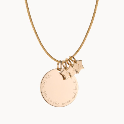 Collar de satén personalizado con medalla y charm baño de oro merci maman