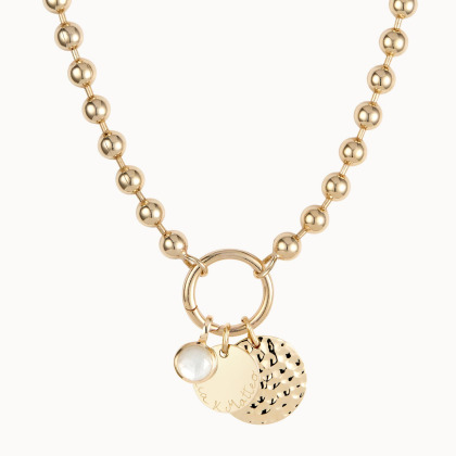 Collana con chiusura rotonda grande Portafortuna e Perle Dorate Personalizzata Placcato in oro
Merci Maman