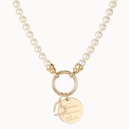 Personalisierte große Lucky Charm Perlenkettez Vergoldet
 Merci Maman