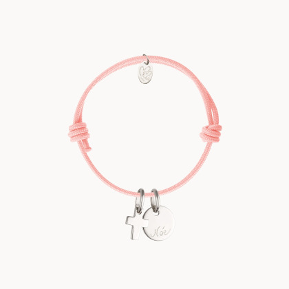 Pulsera personalizada con mini cruz plata de ley merci maman