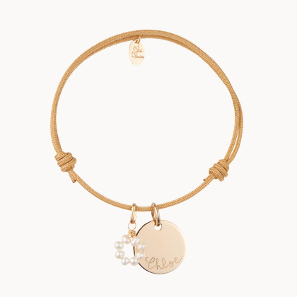 Pulsera personalizada con flor de perlas baño de oro merci maman