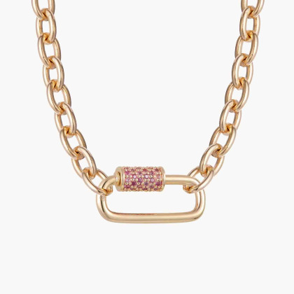 Collar personalizado con nombre Amuleto de la Suerte en cristal rosa baño de oro merci maman