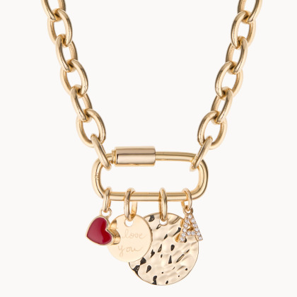 Collar personalizado con amuleto de la suerte corazón San Valentín baño de oro merci maman