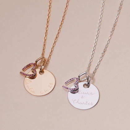 Personalised Pink October M Necklace gold plated merci maman