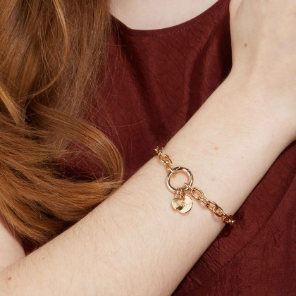Personalisiertes rundes Lucky Charm Herz Geburtsstein Armband vergoldet merci maman