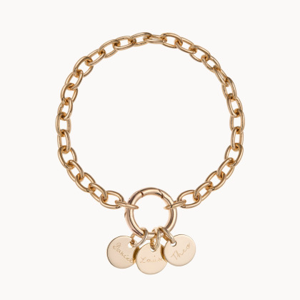 Personalisiertes rundes Lucky Charm Namensarmband vergoldet merci maman