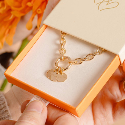 Collar personalizado con Amuleto de la Suerte circular baño de oro merci maman