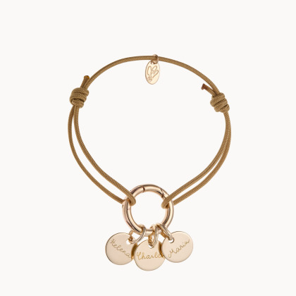 Personalisiertes rundes Lucky Charm Namensarmbändchen vergoldet merci maman