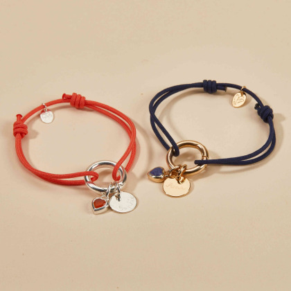 Pulsera personalizada trenzada Amuleto de la Suerte circular con gema de corazón baño de oro merci maman