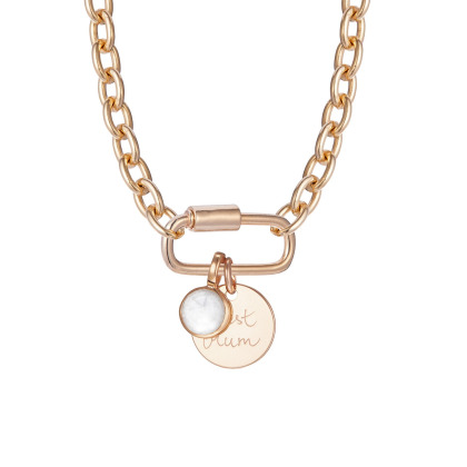 Collar personalizado con piedra de nacimiento Amuleto de la Suerte baño de oro merci maman