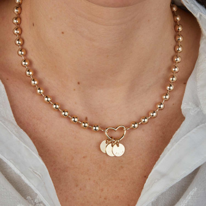 Collar personalizado pequeño de perlas doradas Amuleto de la Suerte baño de oro merci maman