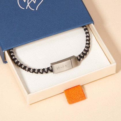 Pulsera personalizada de acero y cuero con cierre magnético para hombre merci maman