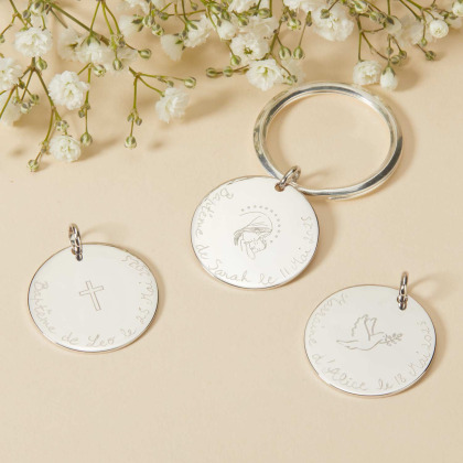 Personalisierter Schlüsselanhänger mit Symbol Sterlingsilber merci maman