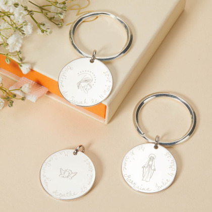 Personalisierter Schlüsselanhänger mit Symbol Sterlingsilber merci maman