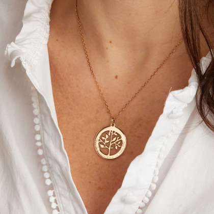 Collar personalizado Árbol de la Vida baño oro merci maman