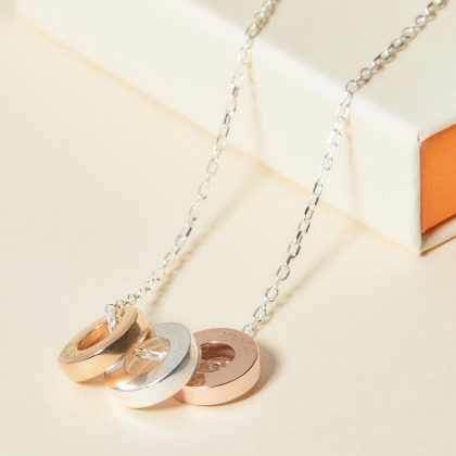 Personalisierte Unity Trio Halskette vergoldet sterlingsilber merci maman