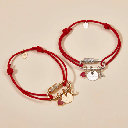 Pulsera personalizada trenzada con amuleto de la suerte corazón San Valentín baño de oro merci maman