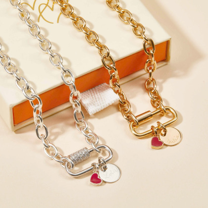 Collar personalizado con amuleto de la suerte corazón San Valentín baño de oro merci maman