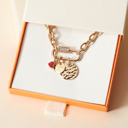 Collar personalizado con amuleto de la suerte corazón San Valentín baño de oro merci maman