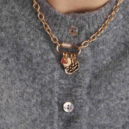 Collar personalizado con amuleto de la suerte corazón San Valentín baño de oro merci maman
