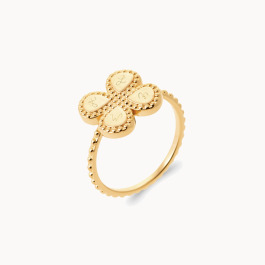 Ancienne Bague Enfant En Argent Massif - Motif Trèfle Avec émail - Occasion