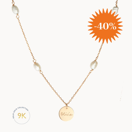 Collana personalizzata in oro 9 carati con perle merci maman