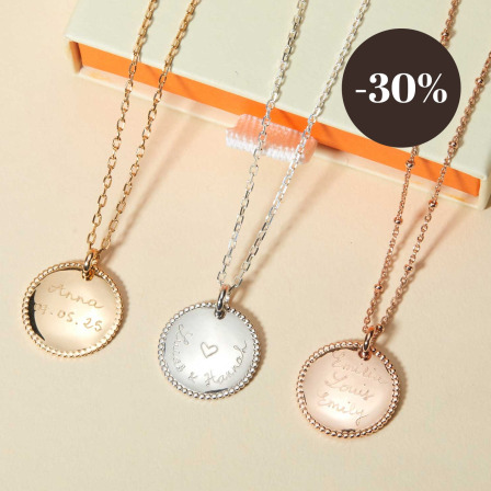 Personalised Beaded Disc Necklace gold plated merci maman