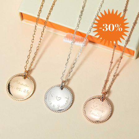 Personalised Beaded Disc Necklace gold plated merci maman