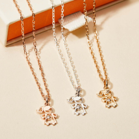 Collier personnalisé Mini Fille Cristal pour enfant plaqué or merci maman