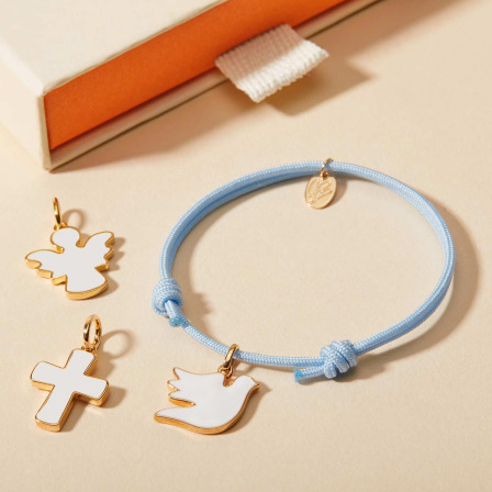Bracciale personalizzato di smalto per battesimo o comunione placcato in oro merci maman