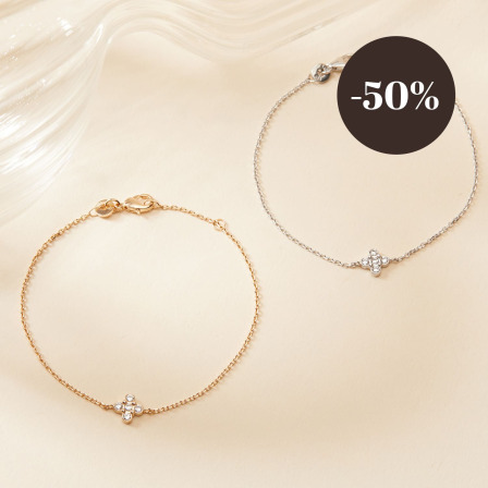 Crystal clover chain bracelet Gold Plated Merci Maman