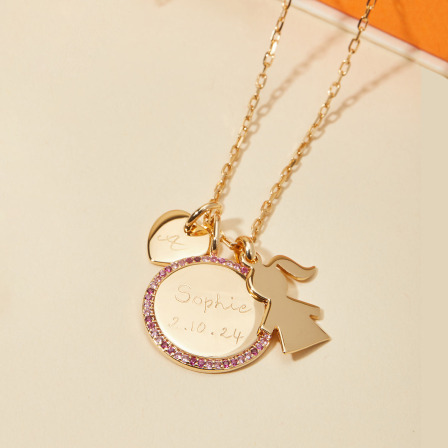 Personalised Crystal Pink Duchess Necklace gold plated merci maman