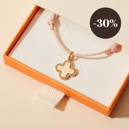 Personalised Crystal Clover Cross Bracelet gold plated merci maman